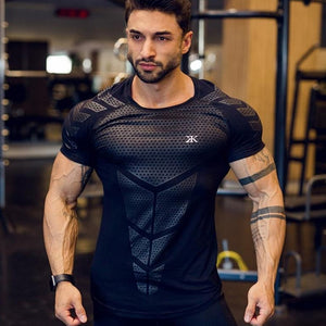 Mens Compression T-shirt Jogger Sporting Skinny Tee Shirt Male Gyms Fitness Bodybuilding Workout Black Tops Quick dry Clothing