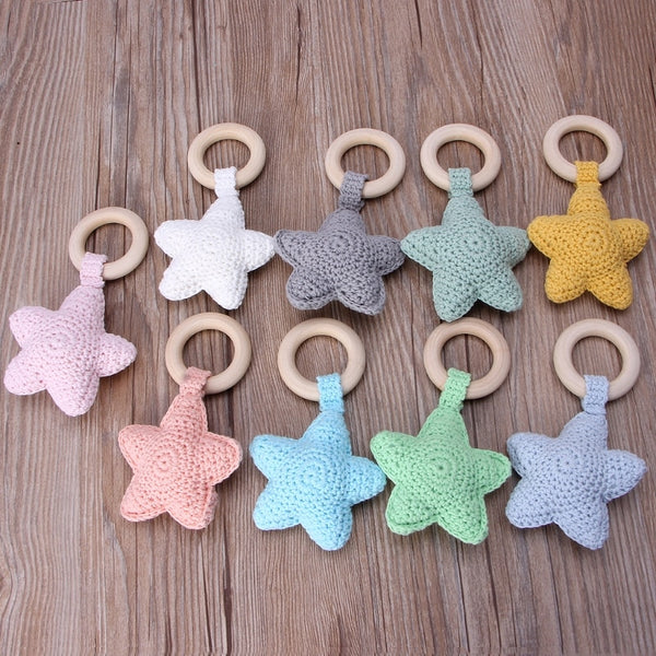 1pc Baby Teething Ring Chewie Teether Safety Wooden Natural Star Sensory Toy Gift